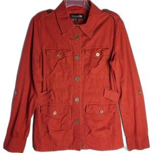 Forever 21 Womens Size 10 Red Button Up Belted Jacket Coat
